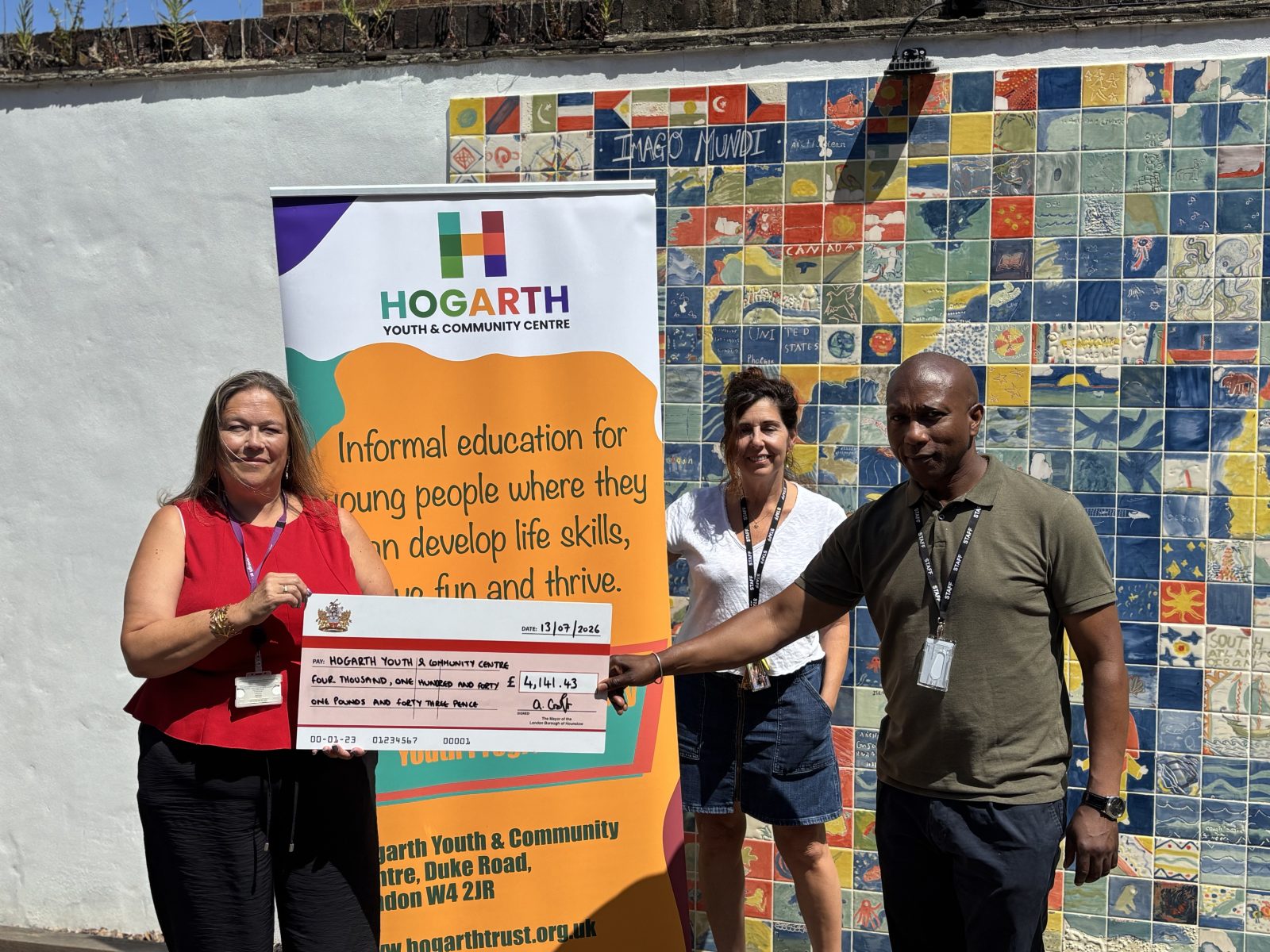 Cheque presentation at the Hogarth Youth and Community Centre, July 2026